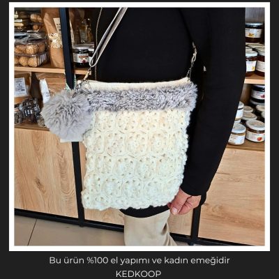 Deri saplı pamuklu ip beyaz çanta