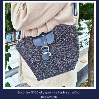 Siyah simli makrome ip çanta